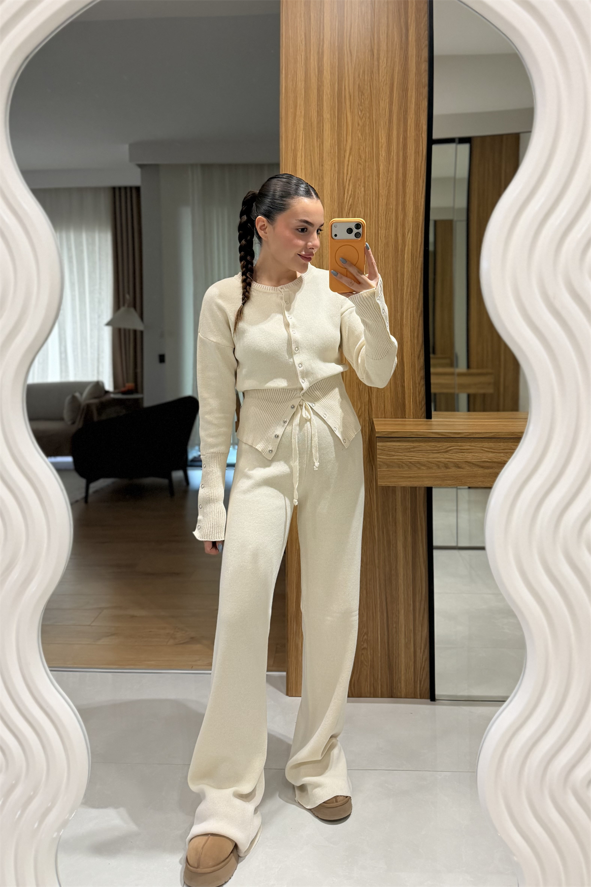Welma Krem Çıtçıt Düğmeli Triko Takım
