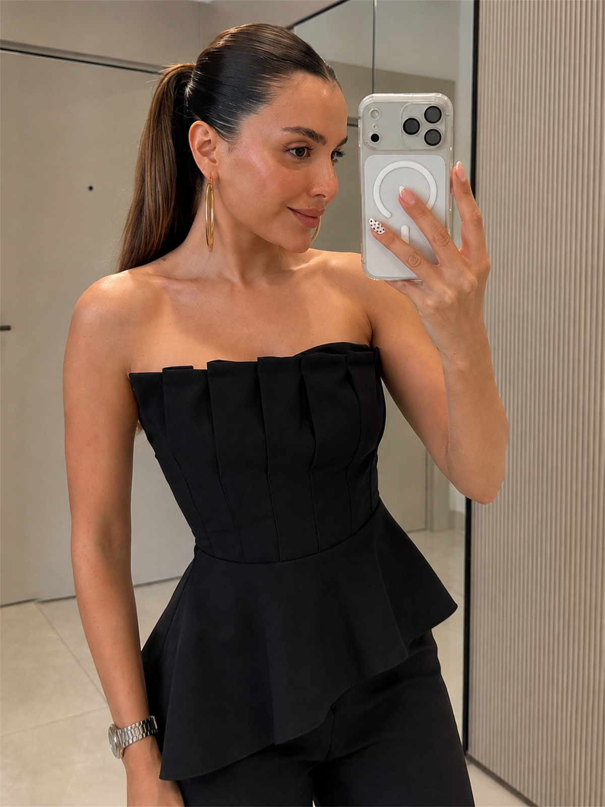 Wenia Siyah Peplum Büstiyer Pantolon Takım