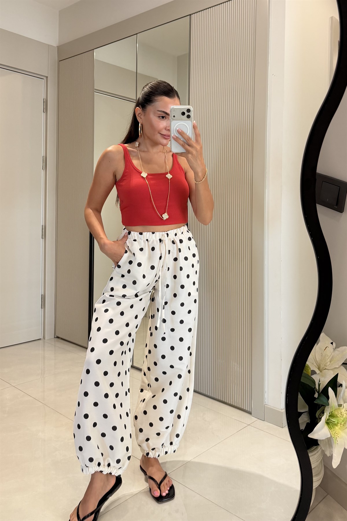 Wera Ekru Puantiyeli Jogger Pantolon