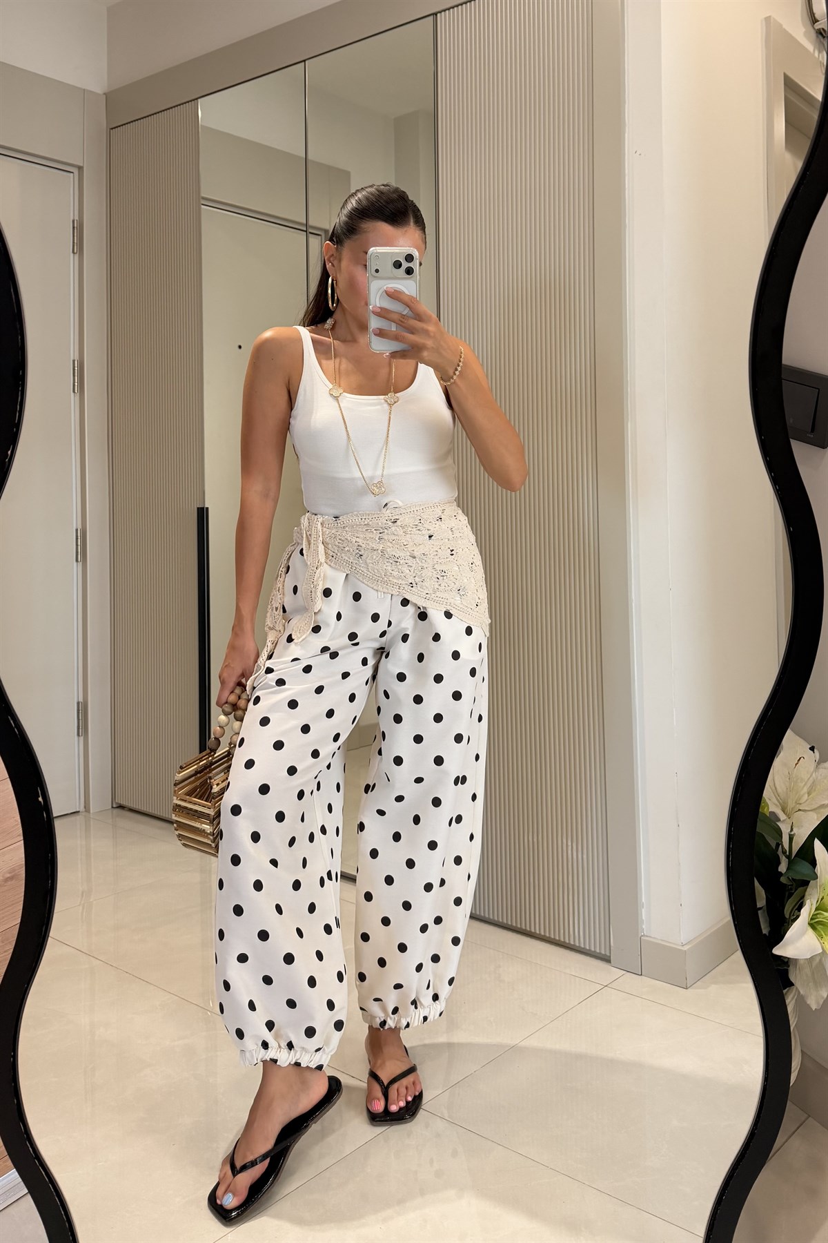 Wera Ekru Puantiyeli Jogger Pantolon