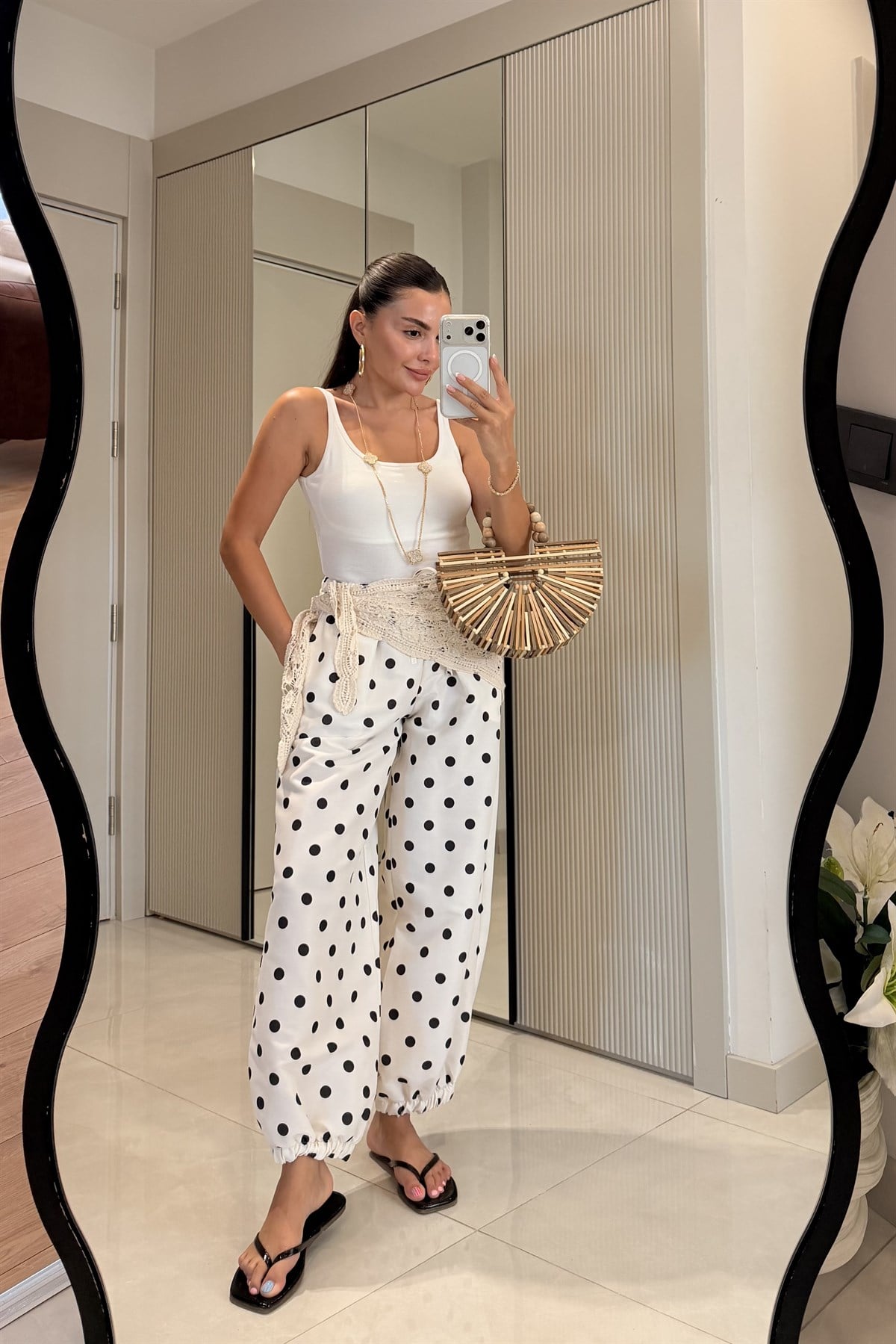 Wera Ekru Puantiyeli Jogger Pantolon