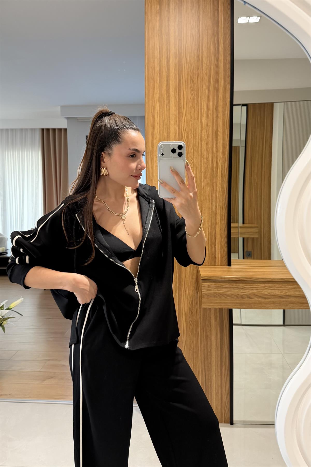 Wesley Siyah Kenarı Şeritli Eşofman Takımı