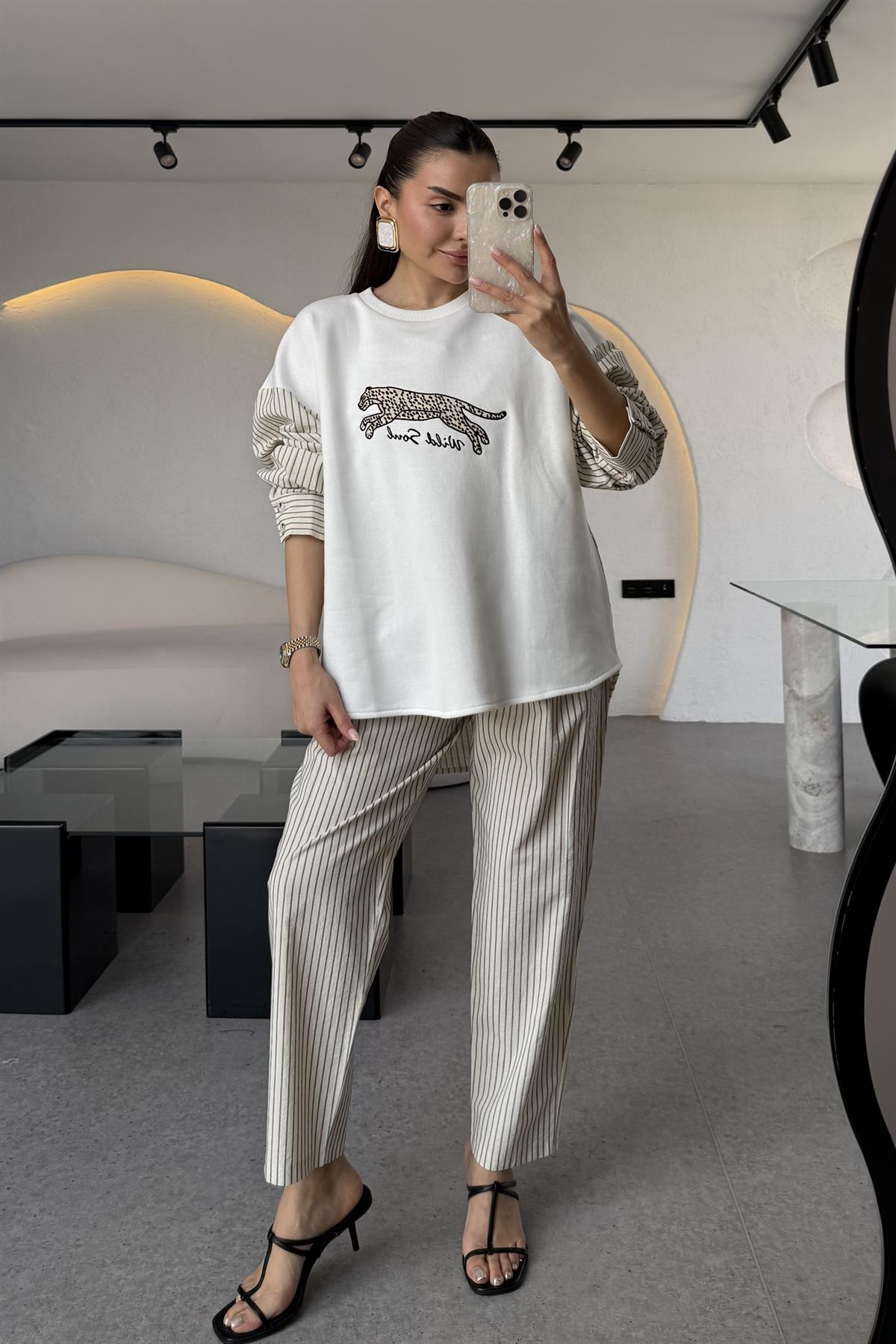Wild Soul Asimetrik Bel Detaylı Çizgili Pantolon