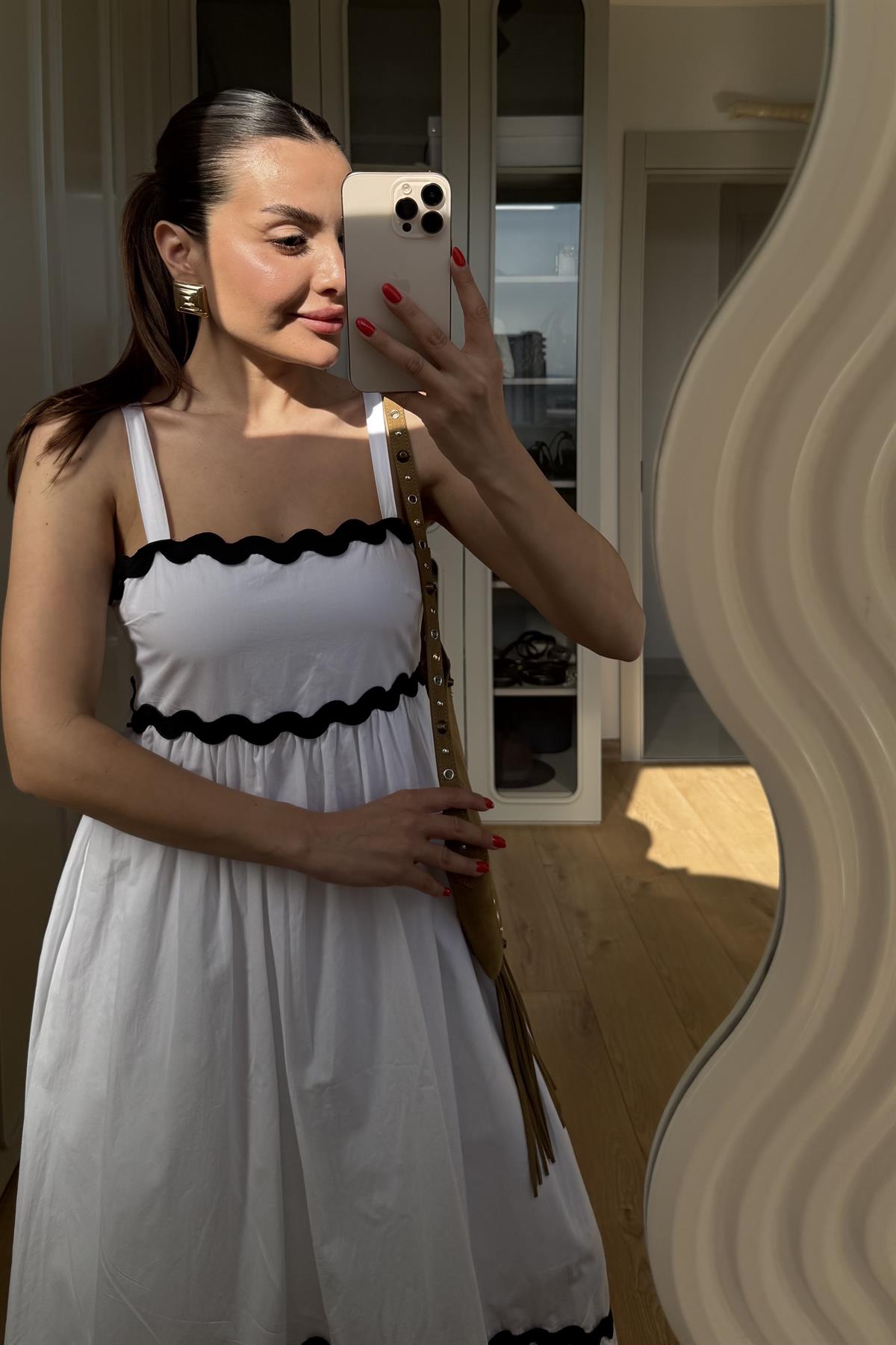 Wilkes Dalga Şeritli Poplin Elbise