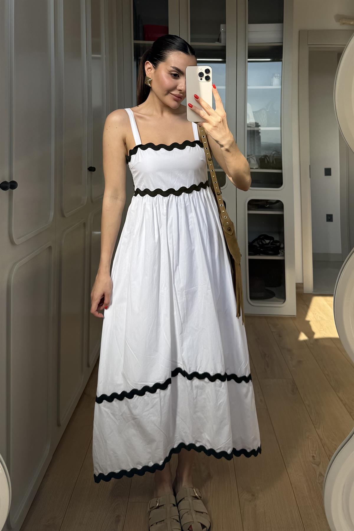 Wilkes Dalga Şeritli Poplin Elbise