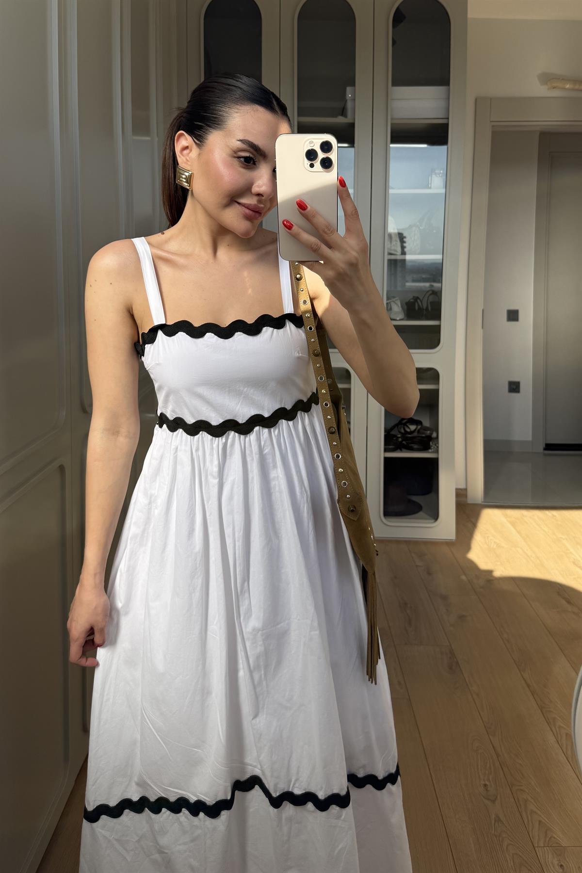 Wilkes Dalga Şeritli Poplin Elbise