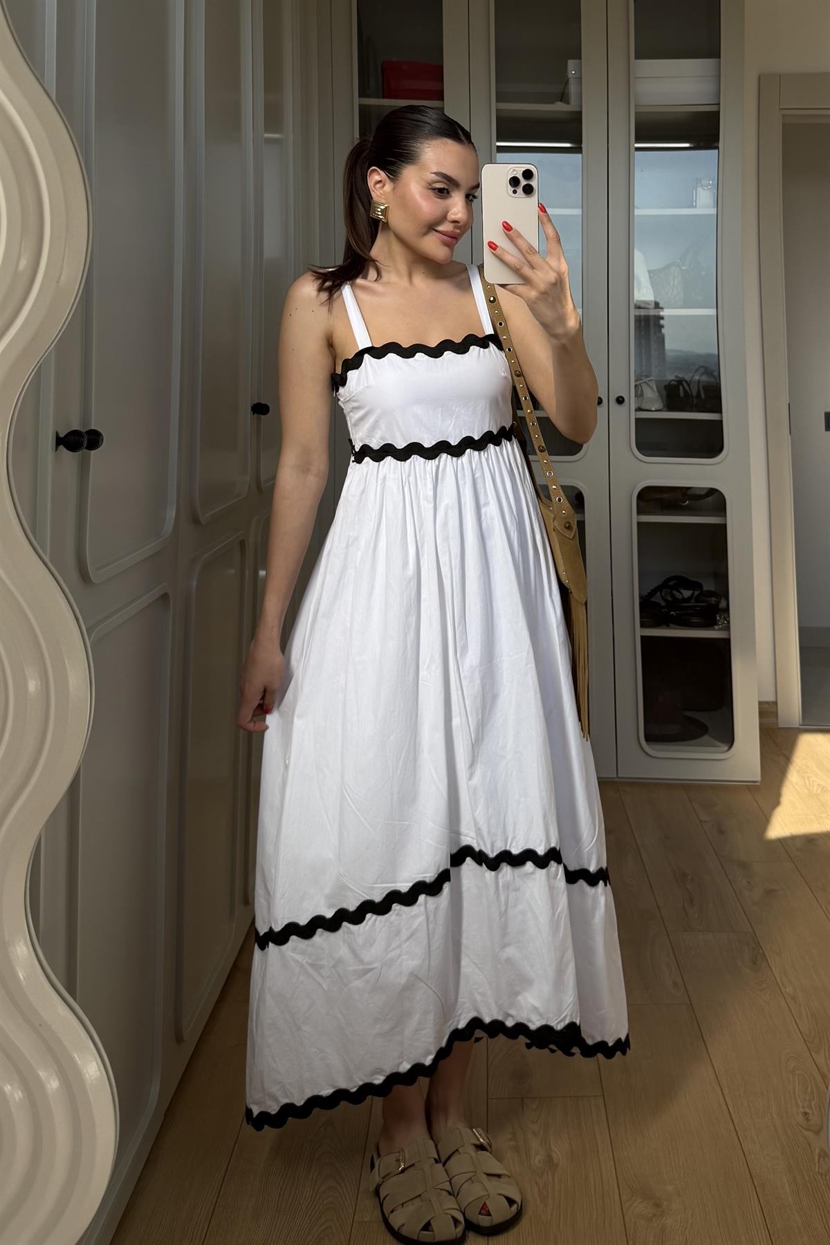 Wilkes Dalga Şeritli Poplin Elbise