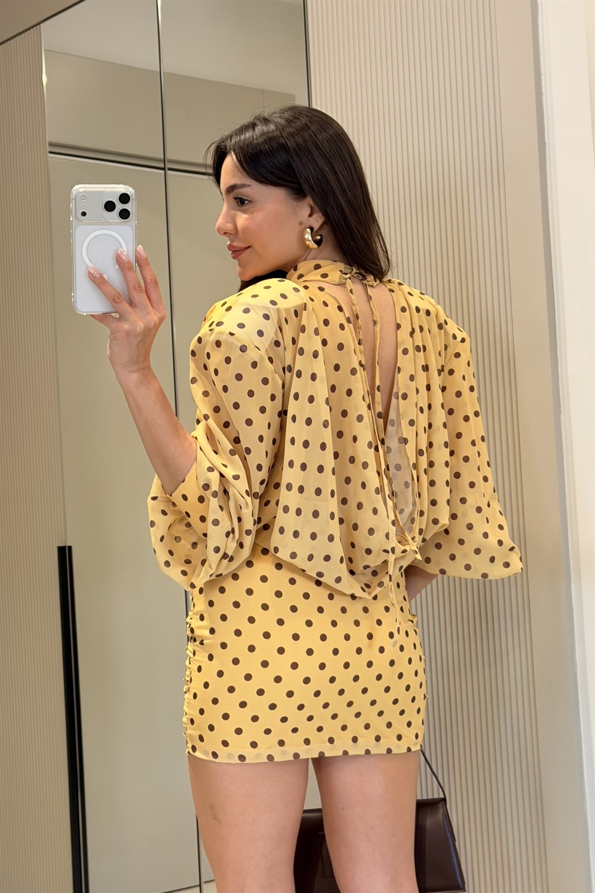 Willy Sarı Vatkalı Puantiyeli Elbise