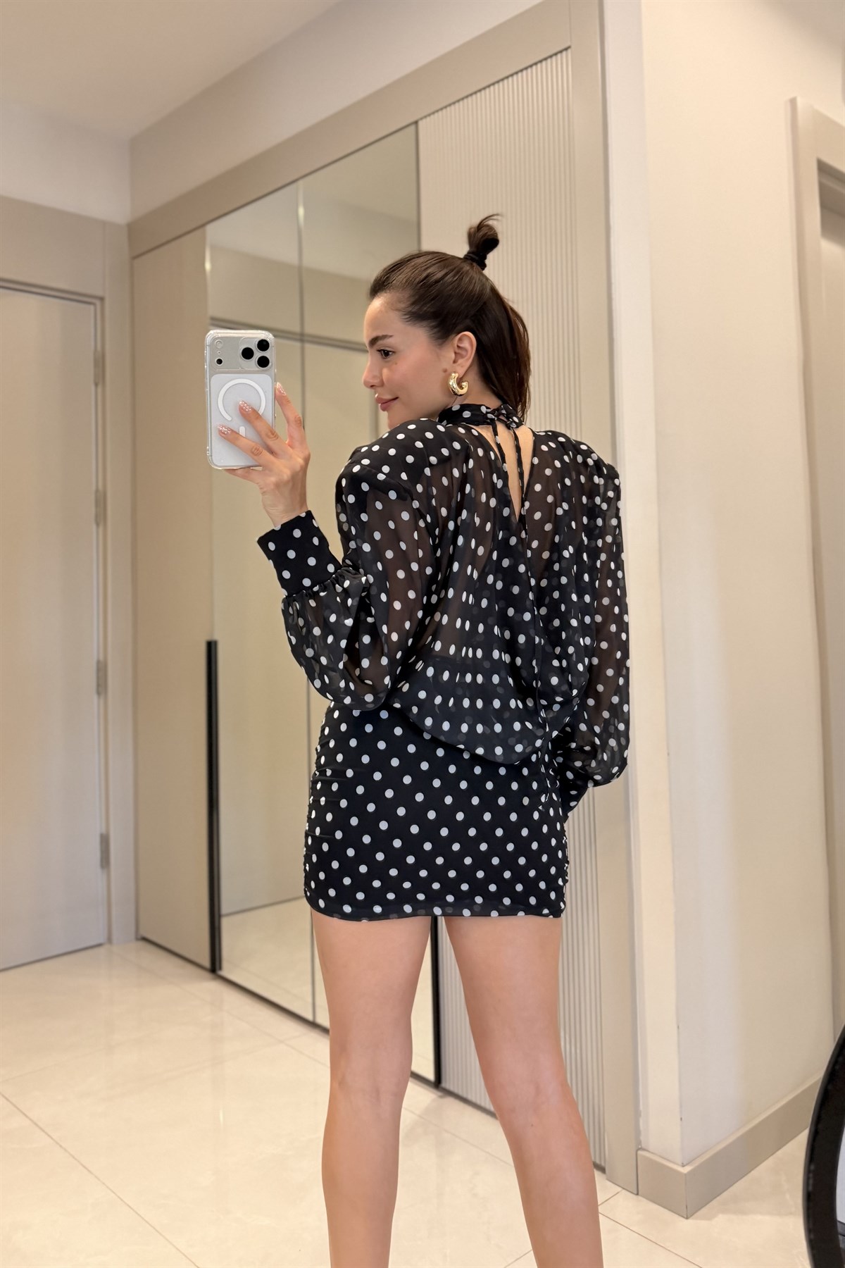 Willy Siyah Vatkalı Puantiyeli Elbise