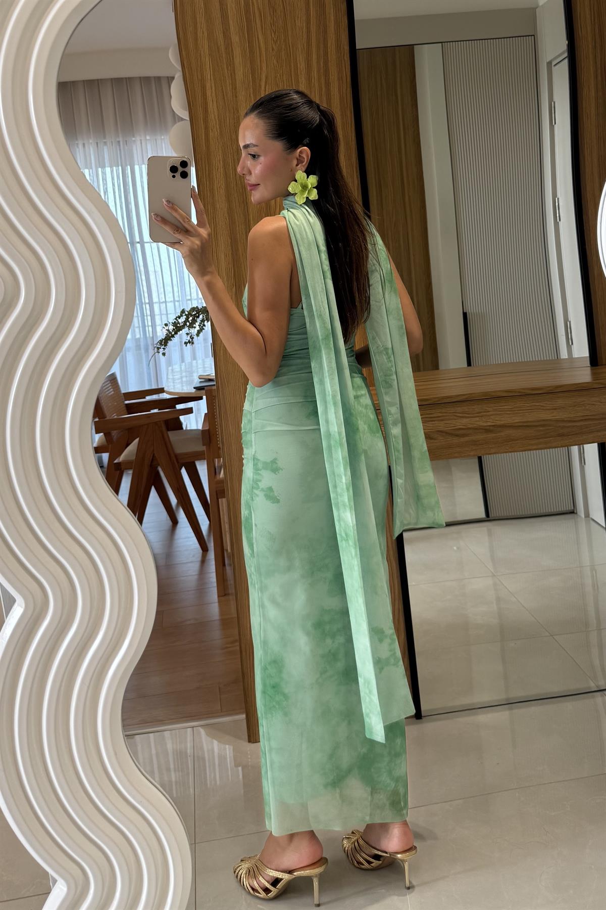 Wilson Yeşil Şal Detay Astarlı Elbise