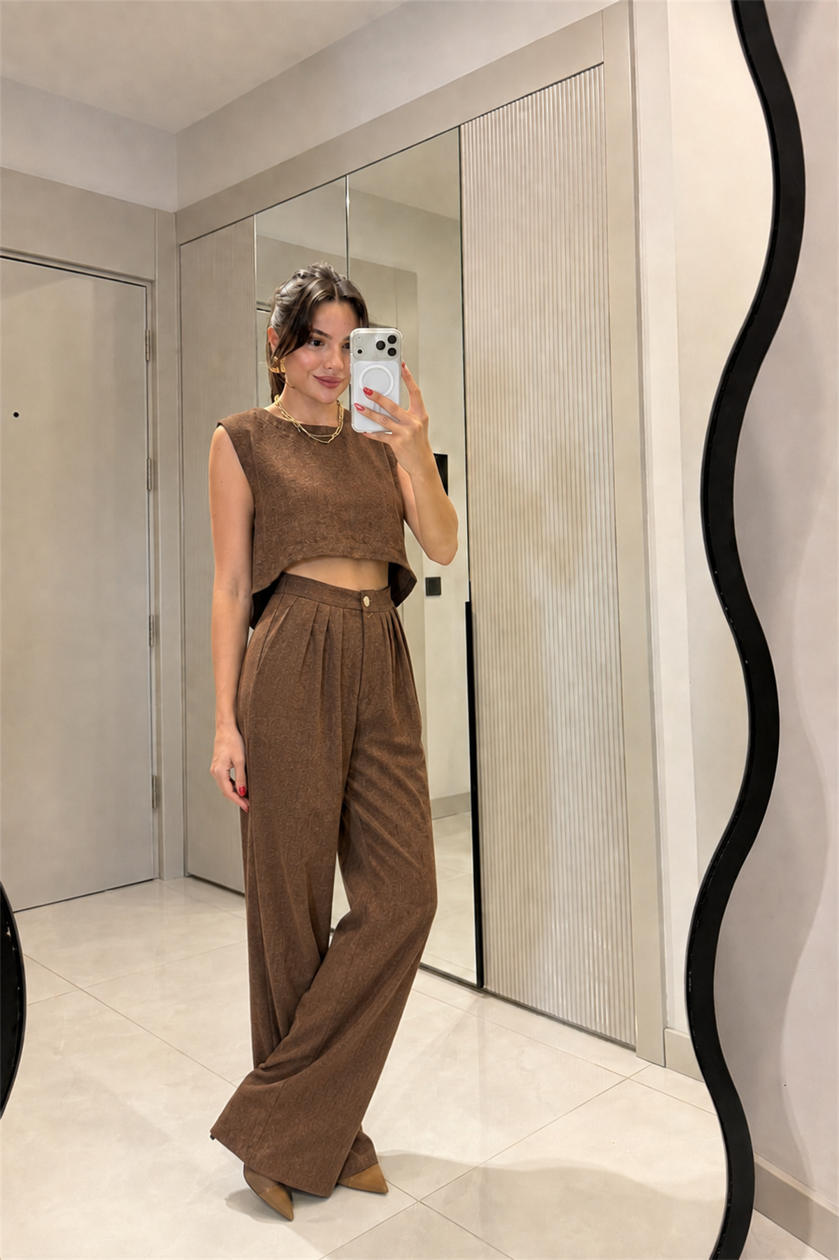 Windler Acı Kahve Crop Pantolon Takım