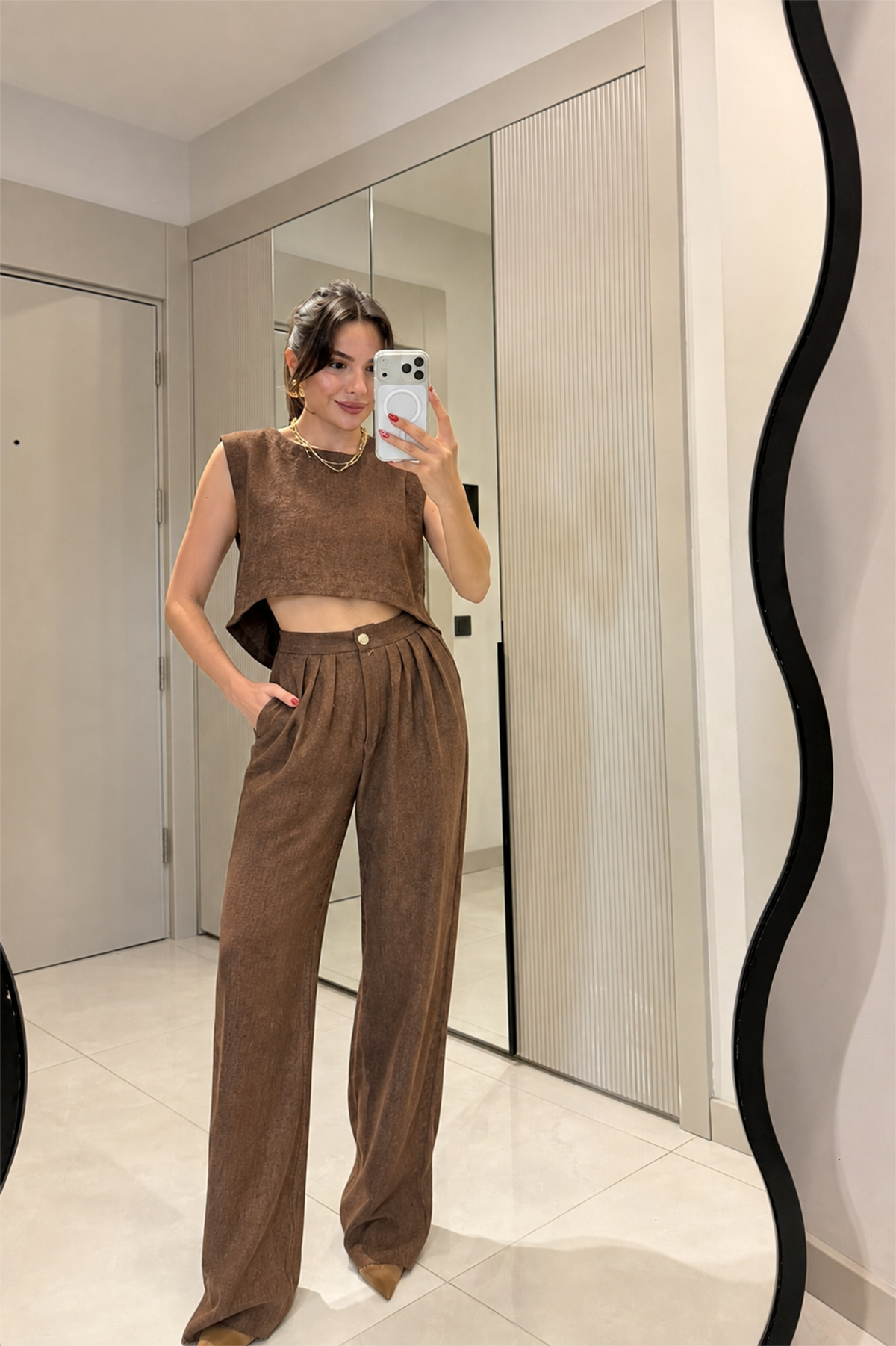 Windler Acı Kahve Crop Pantolon Takım