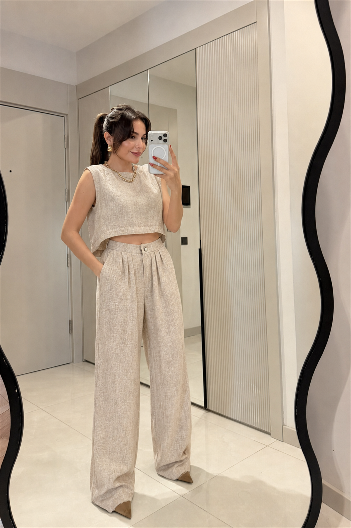 Windler Camel Crop Pantolon Takım