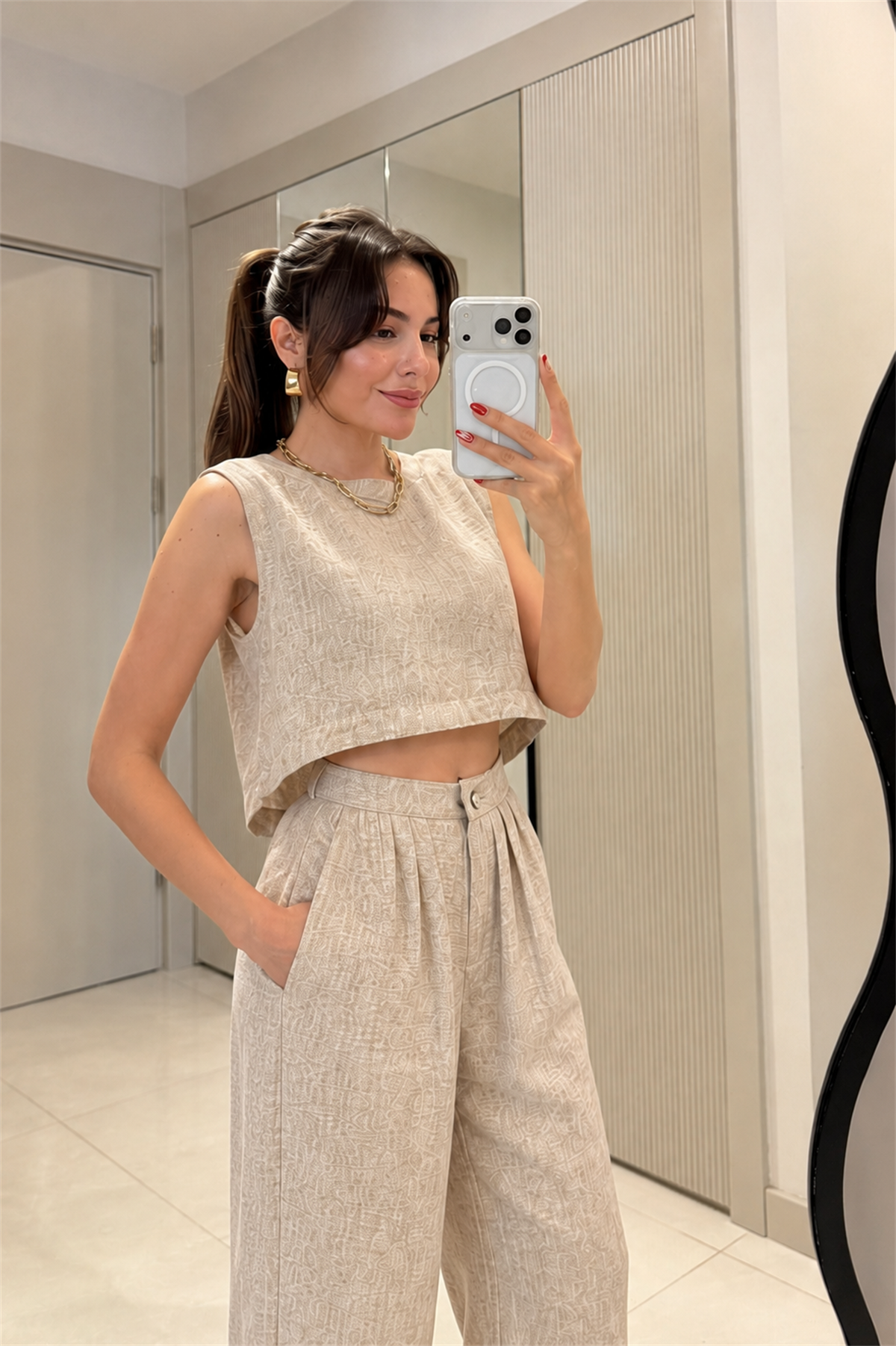 Windler Camel Crop Pantolon Takım