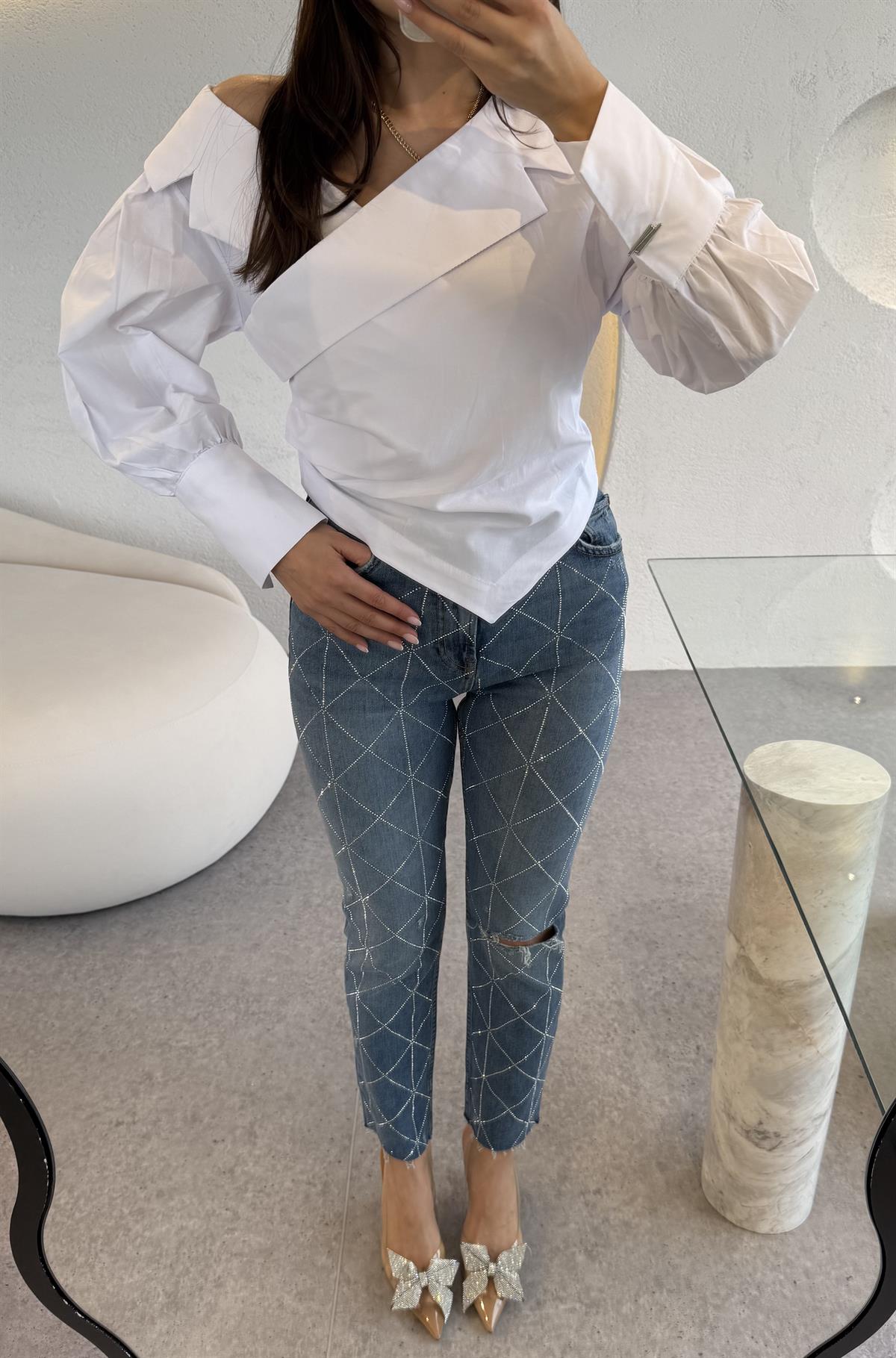 Winner Çapraz Taşlı Boyfit Jean