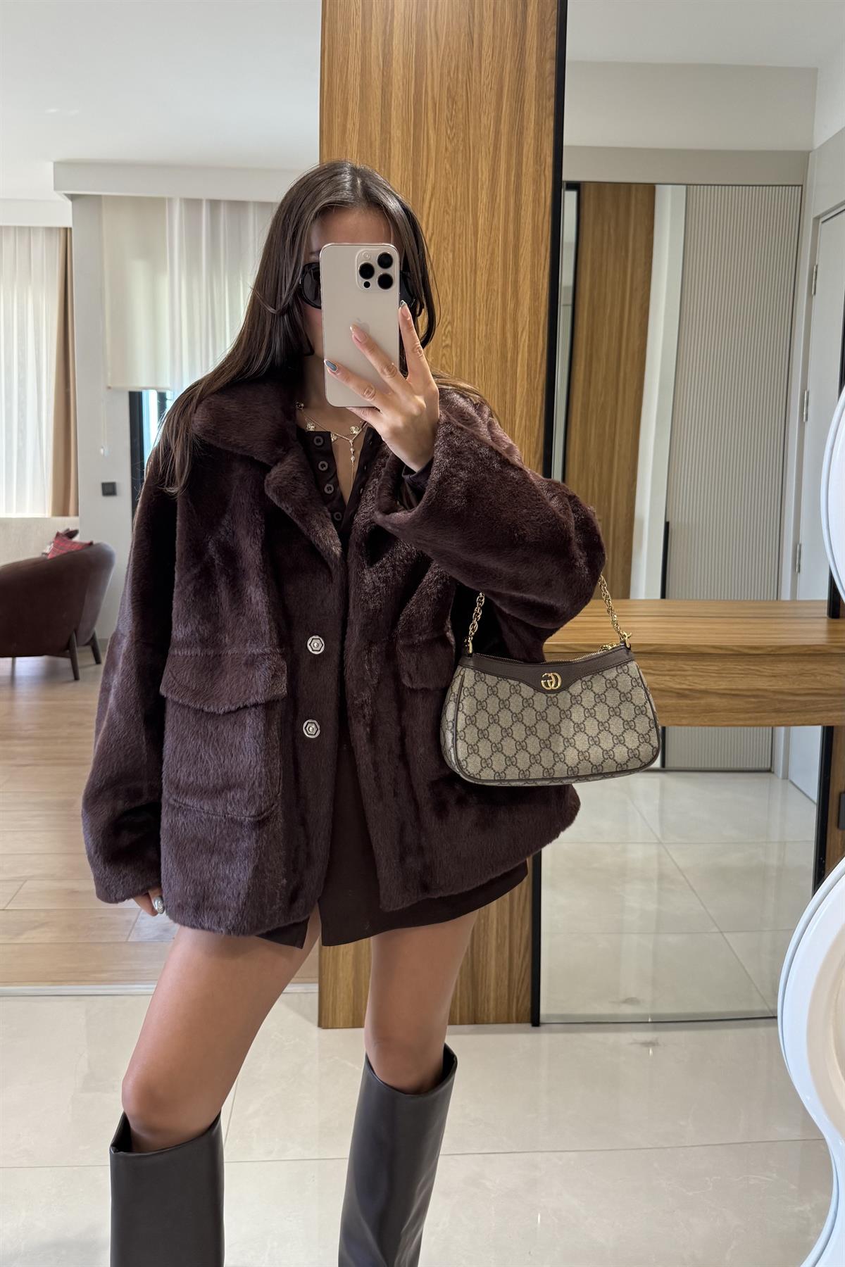 Winter Kahve Premium Peluş Kaban