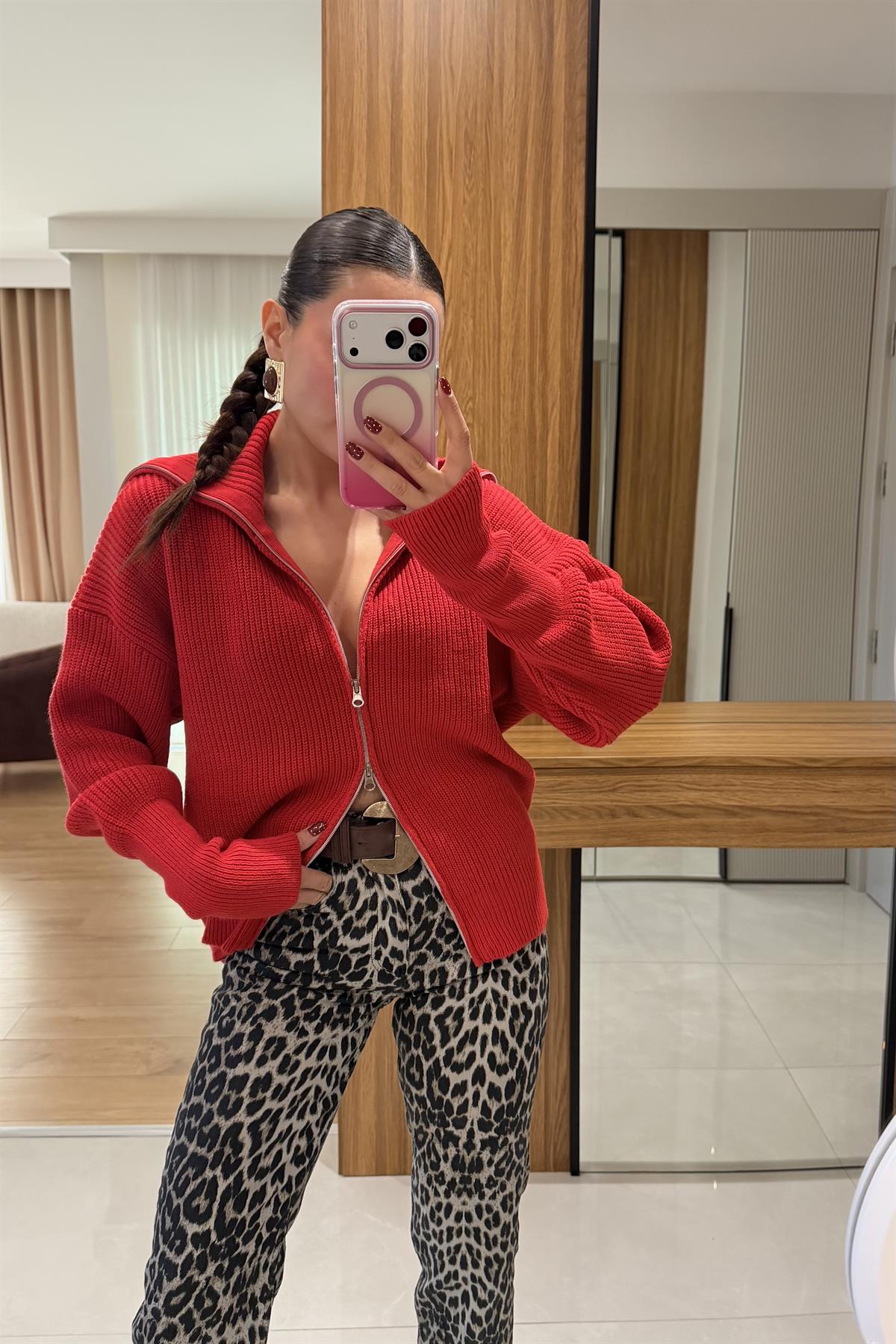 Wintri Kırmızı Fermuarlı Hırka