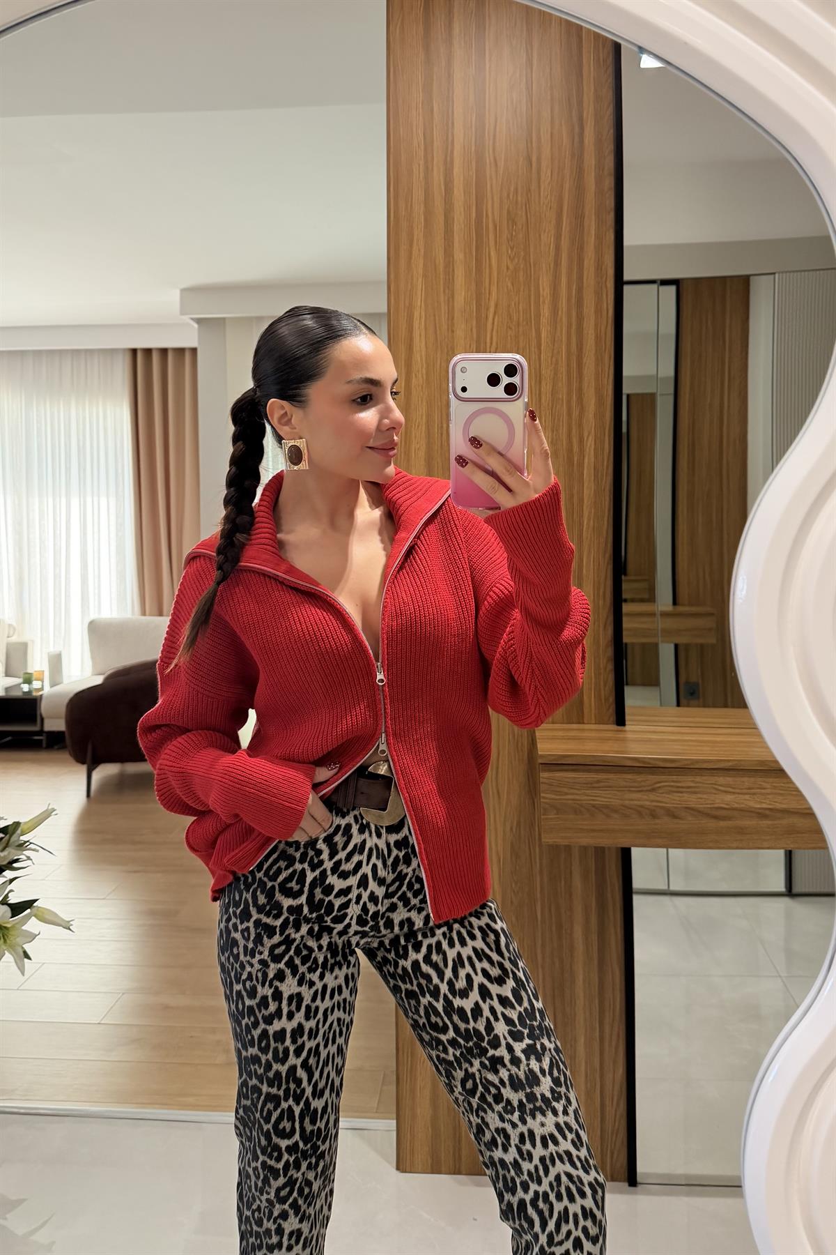 Wintri Kırmızı Fermuarlı Hırka