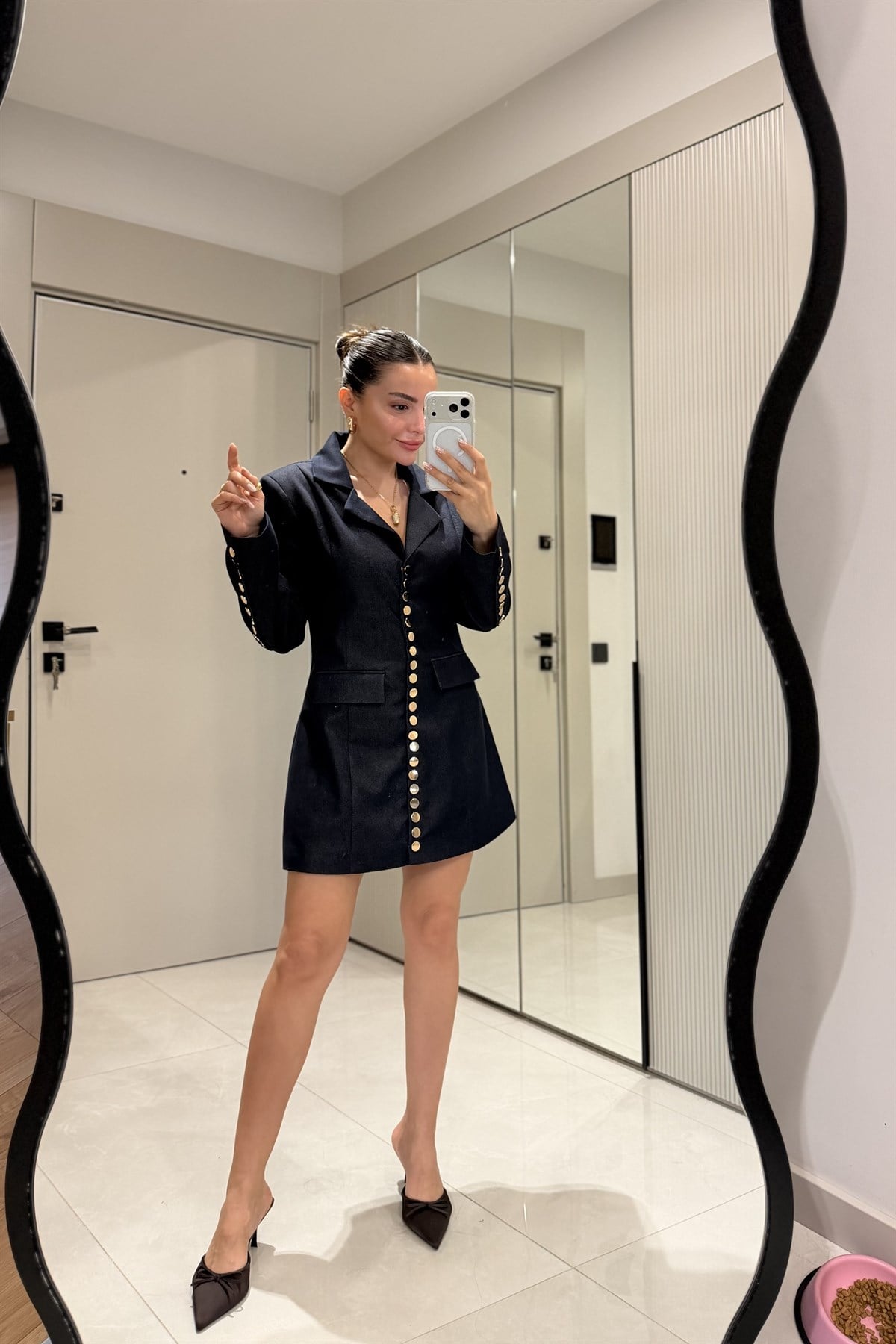 Wisher Denim Gold Düğme Detaylı Blazer Elbise