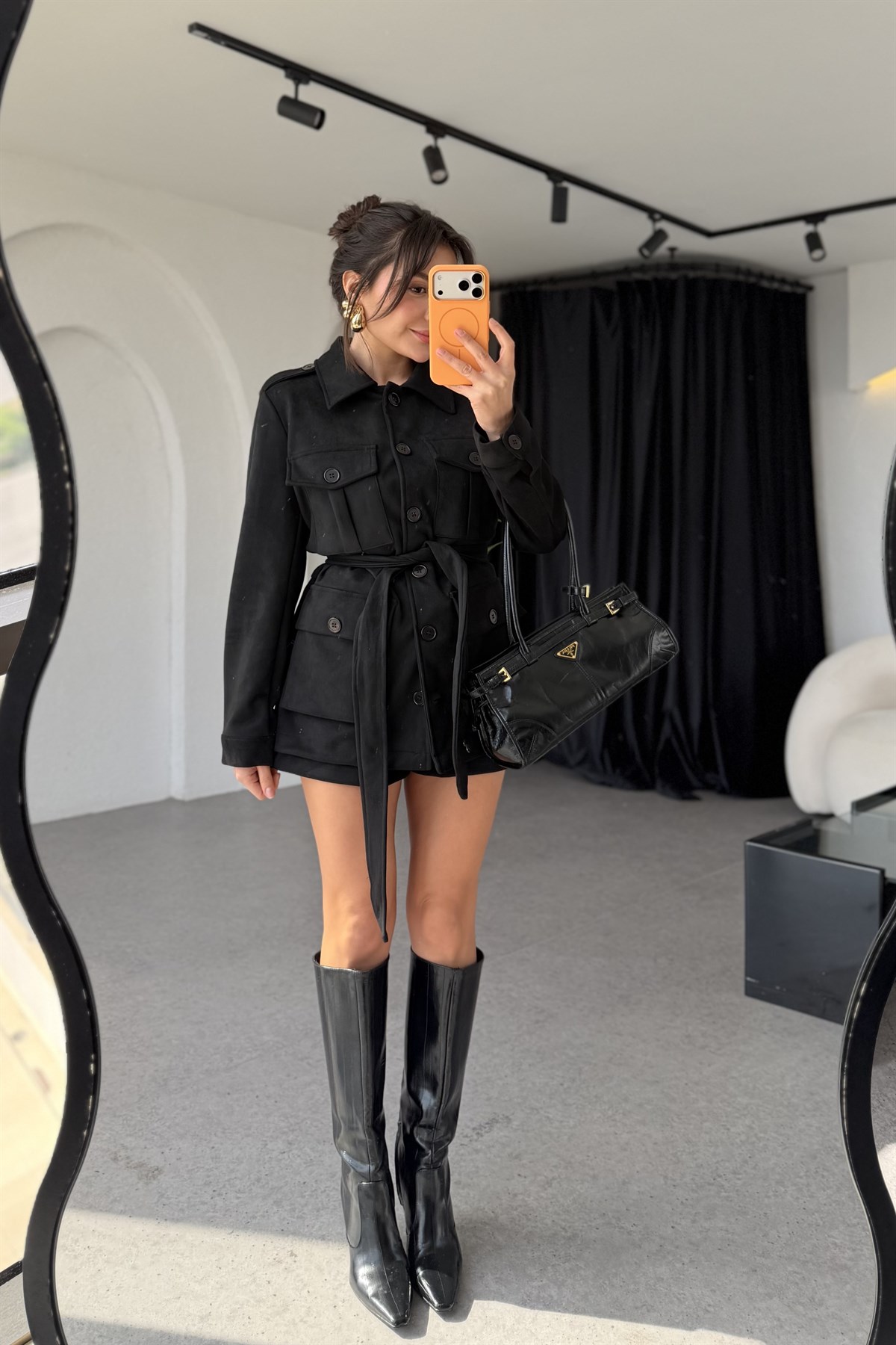 Wista Siyah Süet Kuşaklı Takım