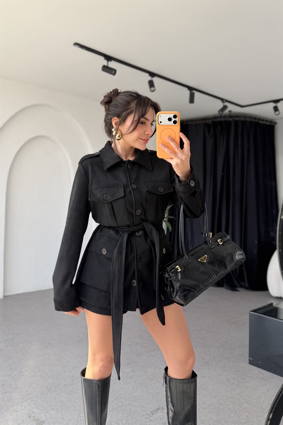 Wista Siyah Süet Kuşaklı Takım