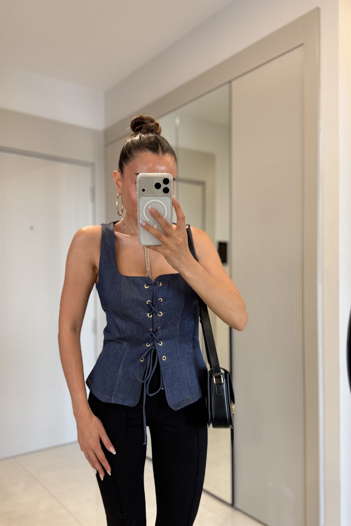 Wody Darkblue Bağcık Detaylı Denim Büstiyer