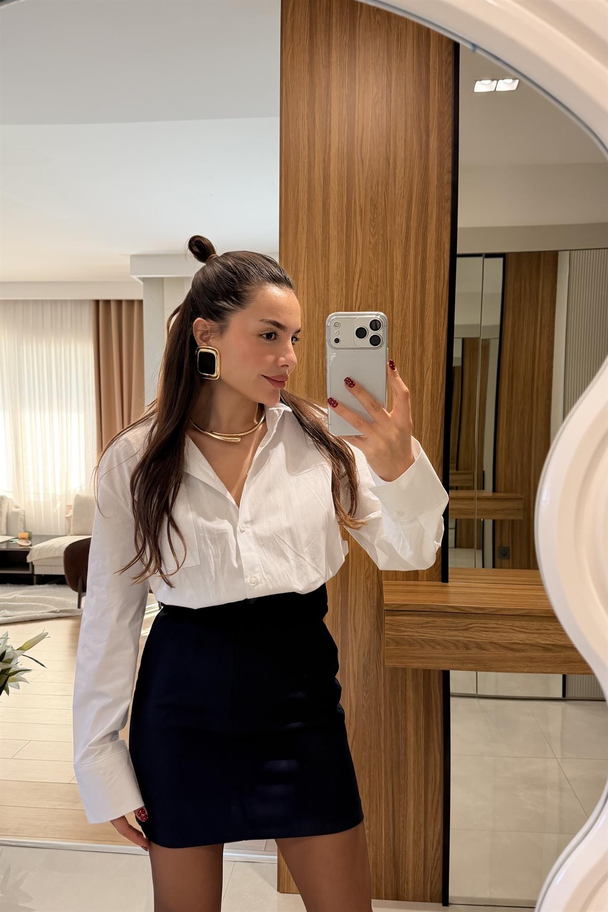 Womens Lacivert Gömlekli Etek Elbise
