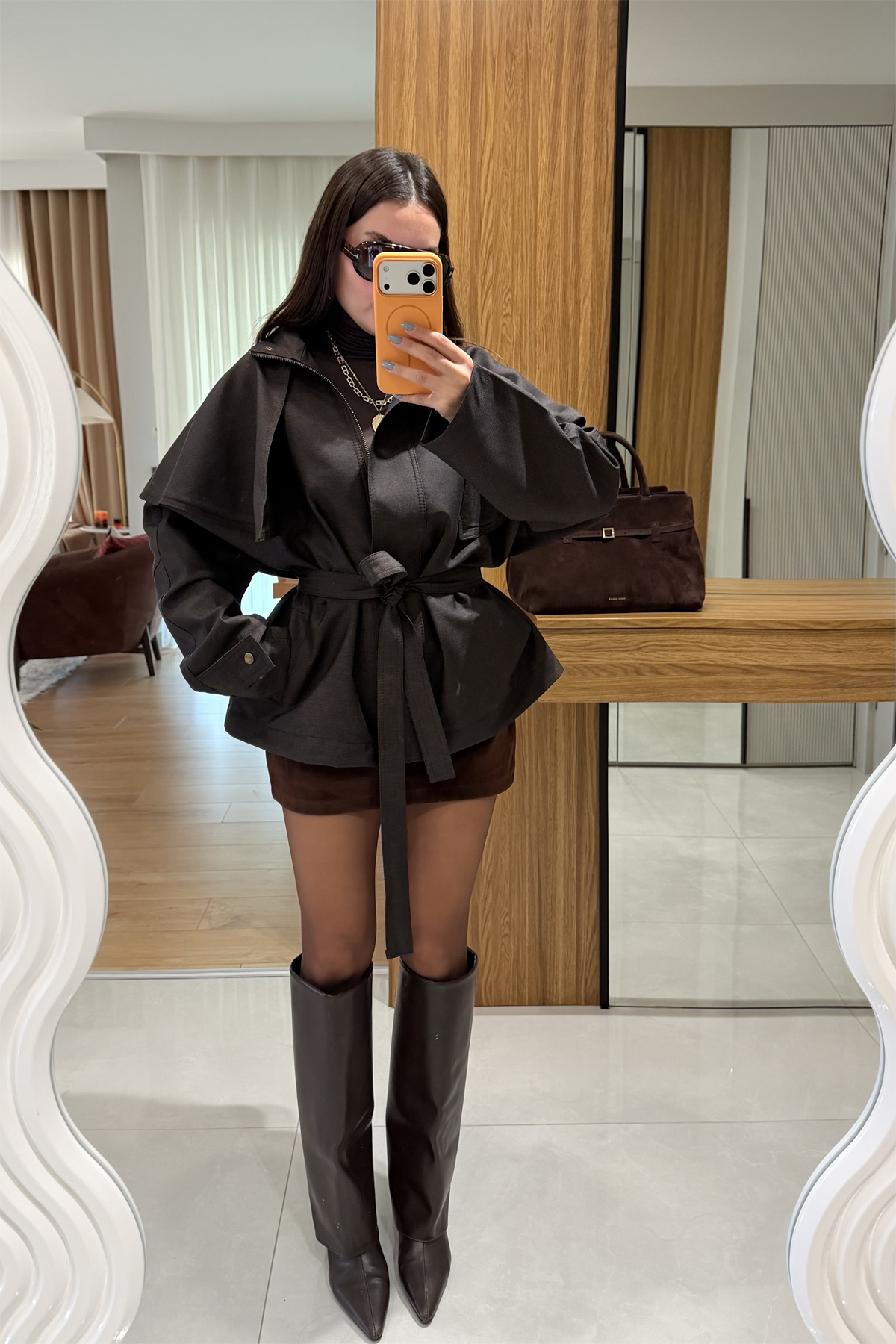 Wonder Kahve Tasarım Pelerinli Ceket