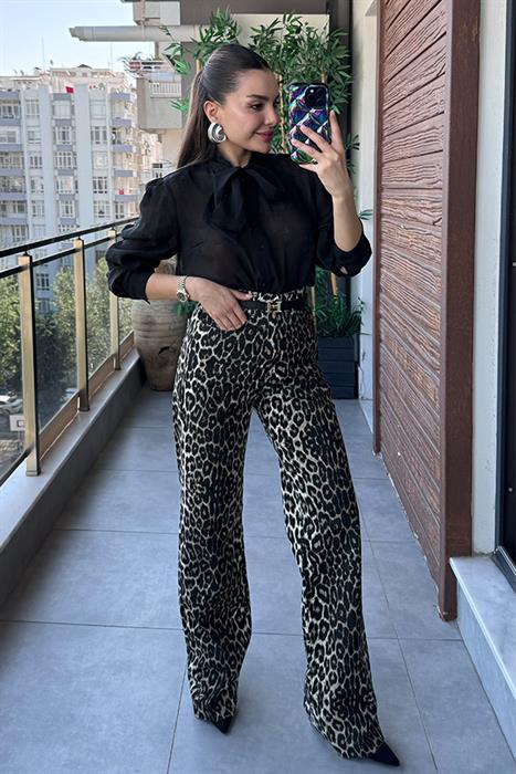 Wood Leopar Desen Palazzo Jean