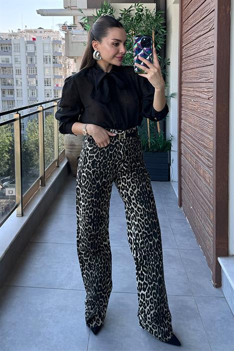 Wood Leopar Desen Palazzo Jean