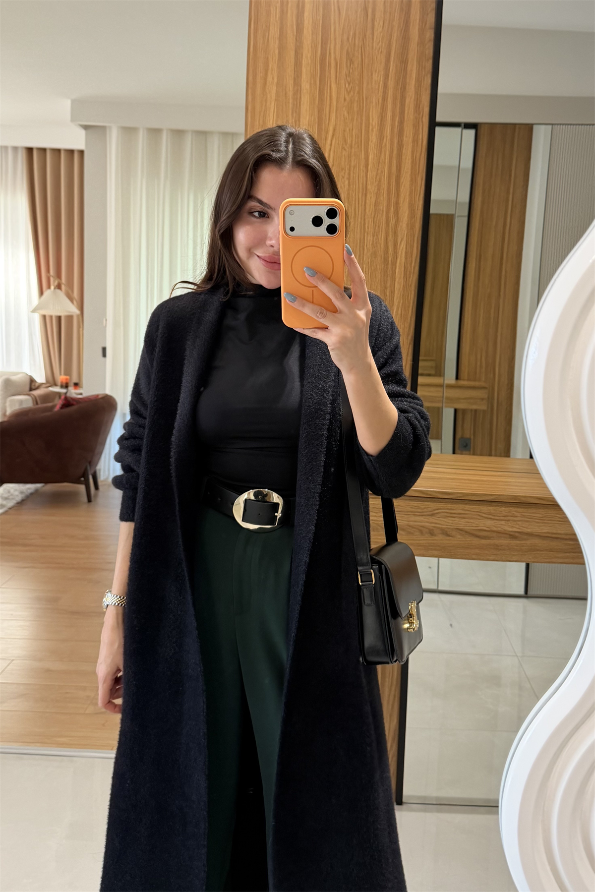 Worth Siyah Yumoş Uzun Hırka