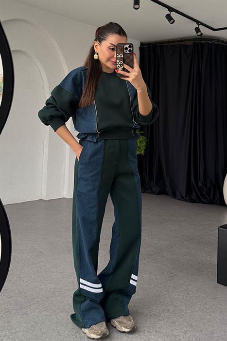 Ximena Haki Üç İplik Şardonlu Denim Karışımlı Takım 