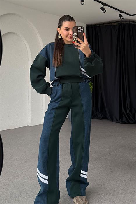 Ximena Haki Üç İplik Şardonlu Denim Karışımlı Takım 