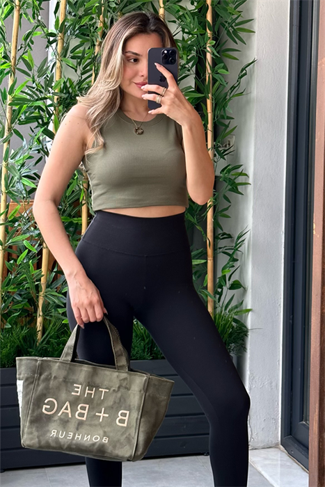Xıv askeri yeşil halter yaka fitilli crop