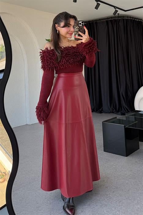 Yadiel Bordo Deri Çan Etek 