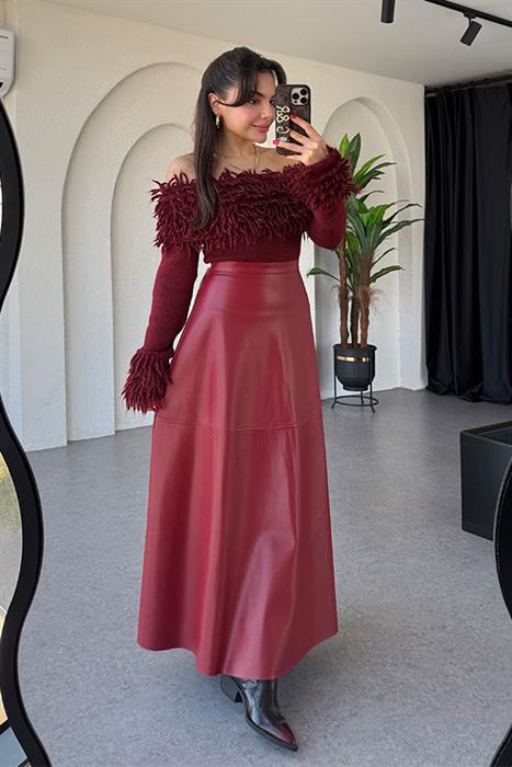 Yadiel Bordo Deri Çan Etek 