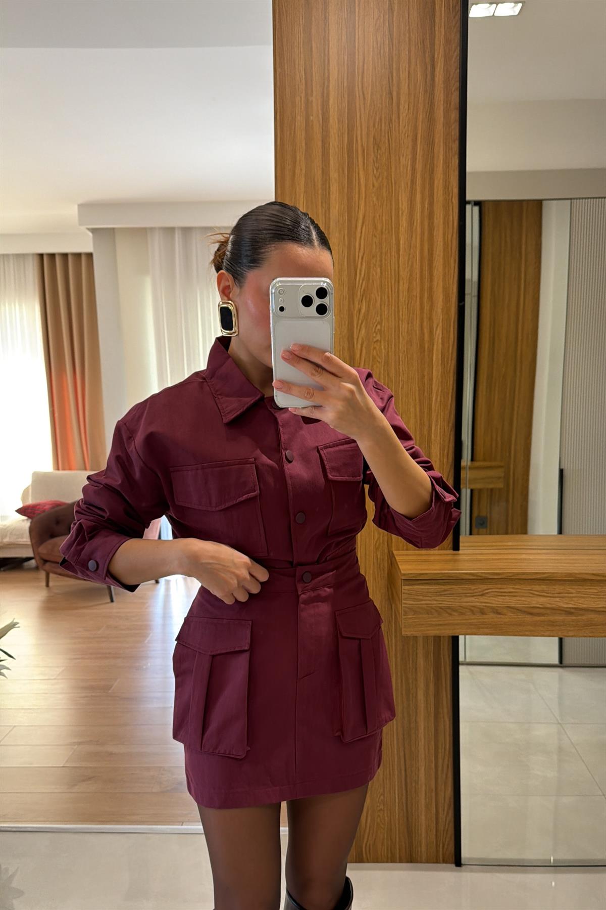 Yesenia Bordo Gabardin Tensel Cepli Takım