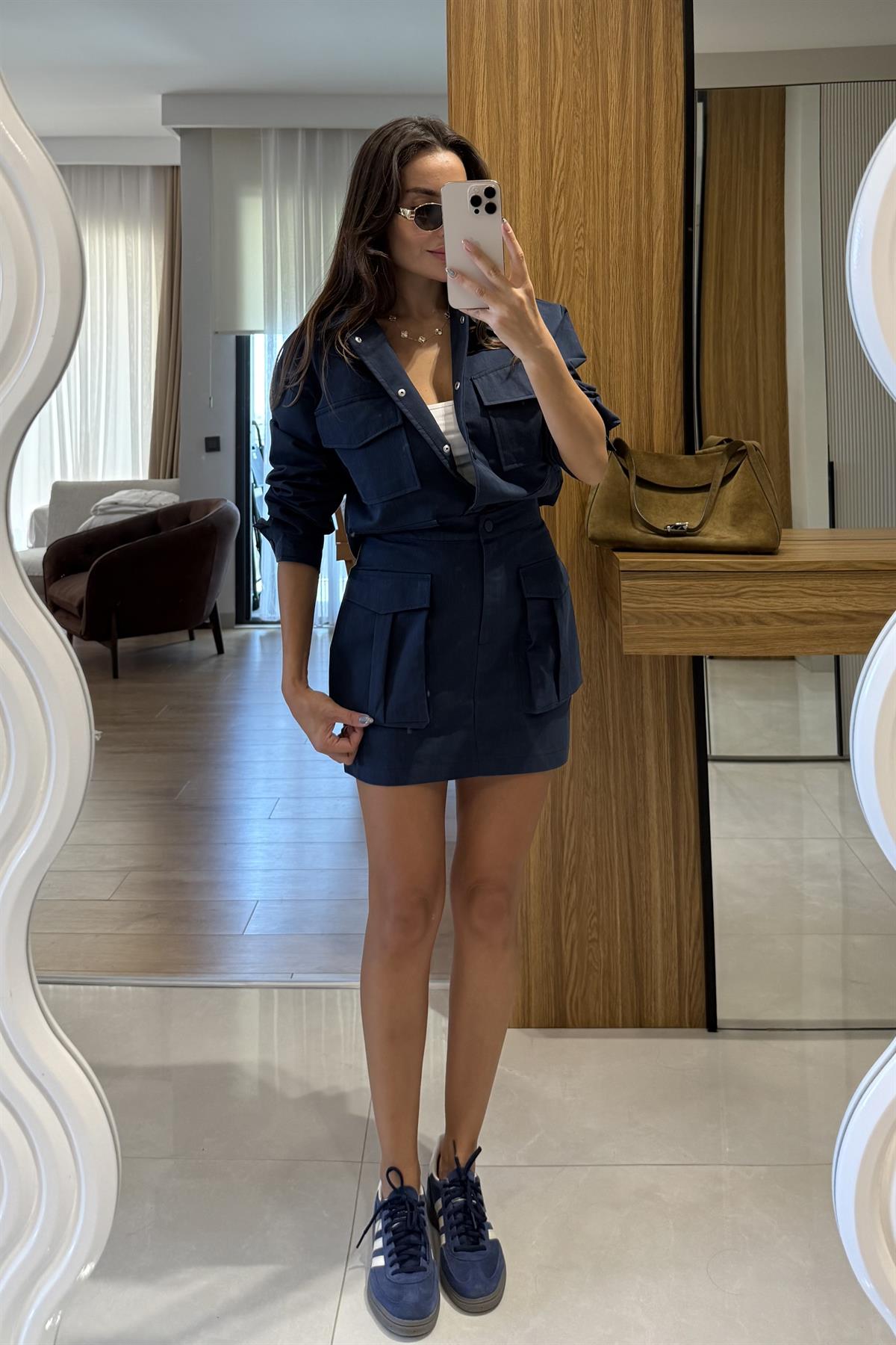 Yesenia Lacivert Gabardin Tensel Cepli Takım