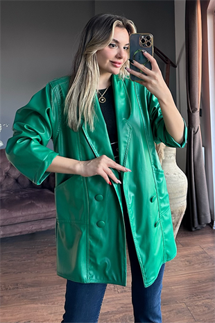 Yeşil deri blazer ceket