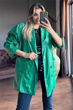 Yeşil deri blazer ceket