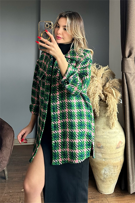 Yeşil pembe desenli kaşe ceket