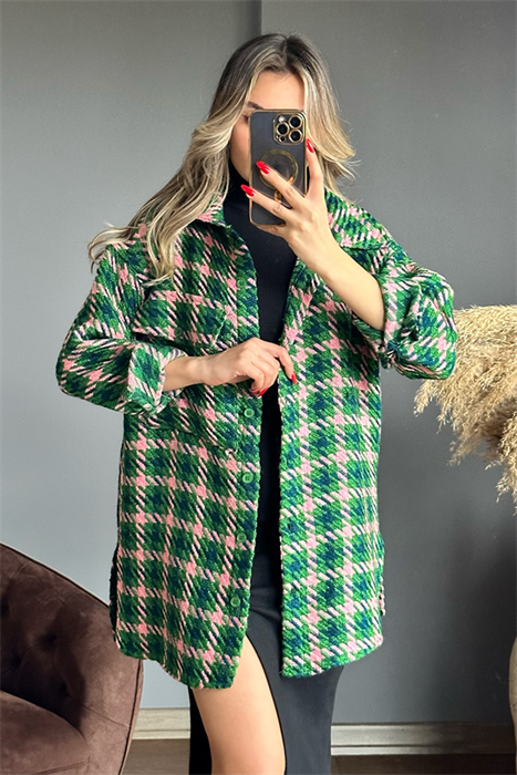 Yeşil pembe desenli kaşe ceket