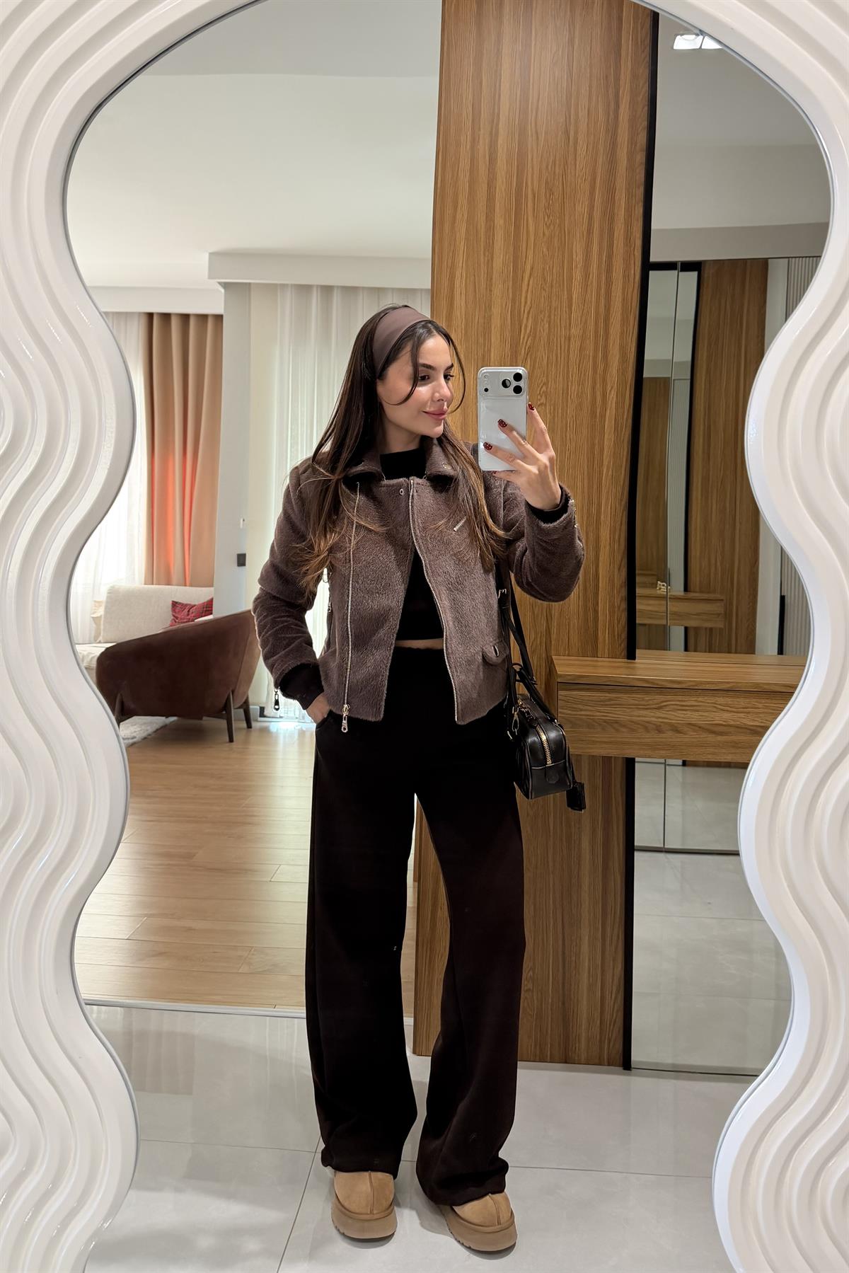 Yogie Kahve Dokulu Biker Ceket