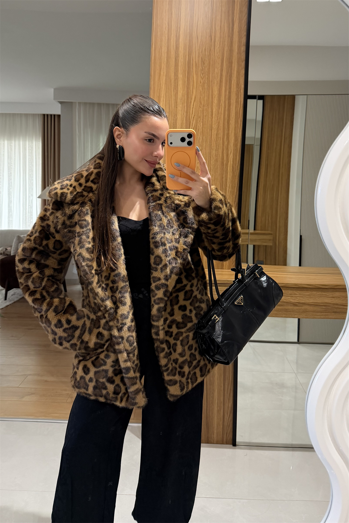 Yolanda Camel Leopar Yakalı Kürk 