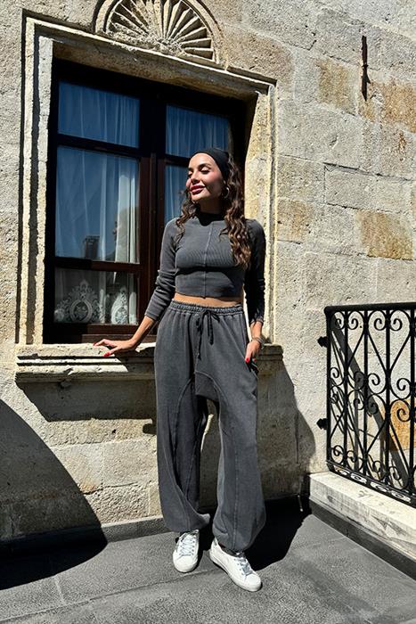 Yoshimo Yıkama Antrasit Eşofman Takım 