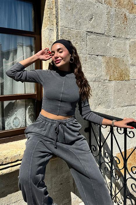 Yoshimo Yıkama Antrasit Eşofman Takım 