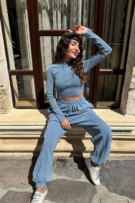 Yoshimo Yıkama Mavi Eşofman Takım 