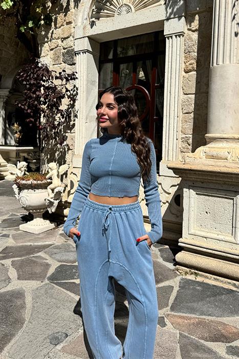 Yoshimo Yıkama Mavi Eşofman Takım 