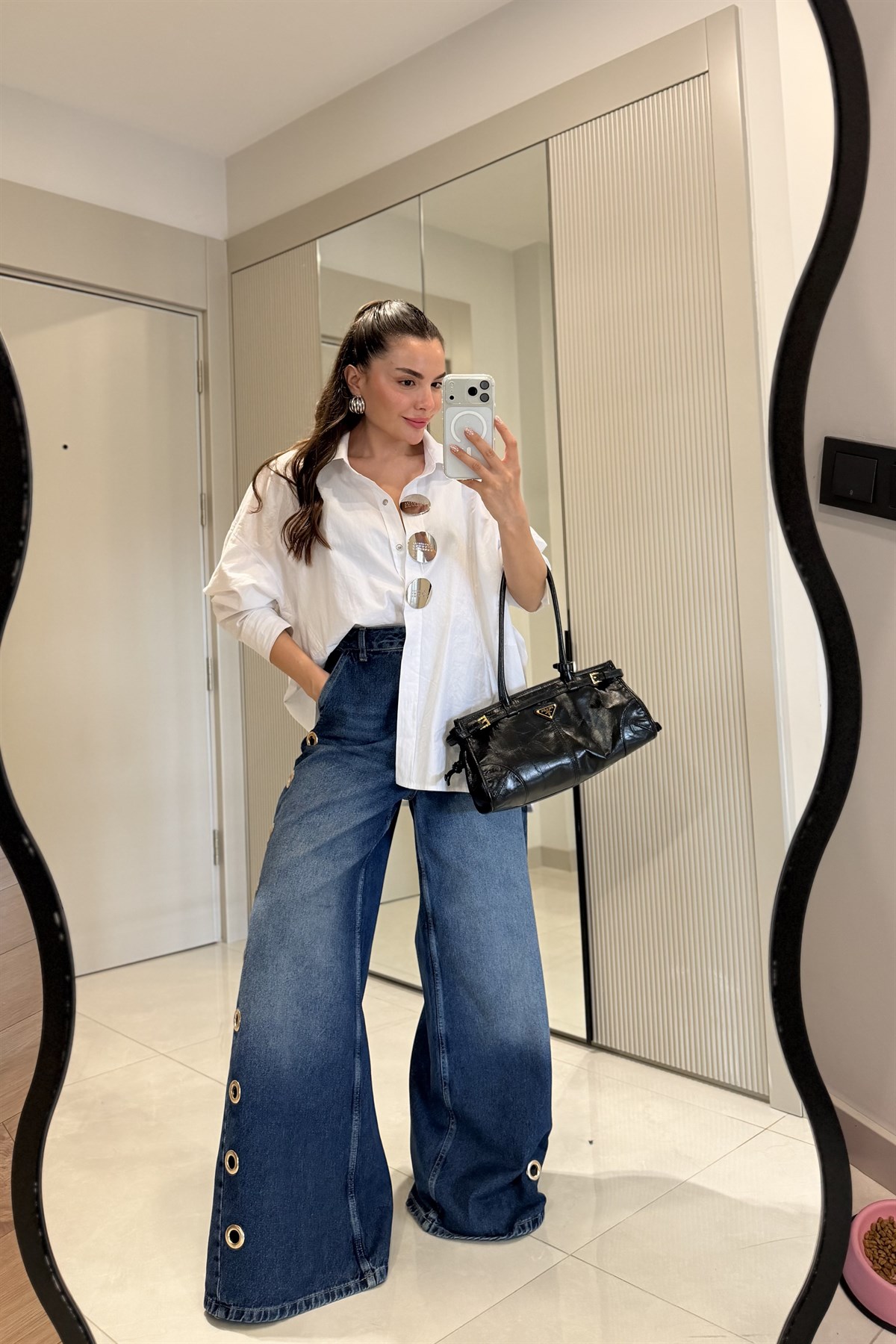 Corner Midblue Gold Halka Detaylı Wide Leg Jean