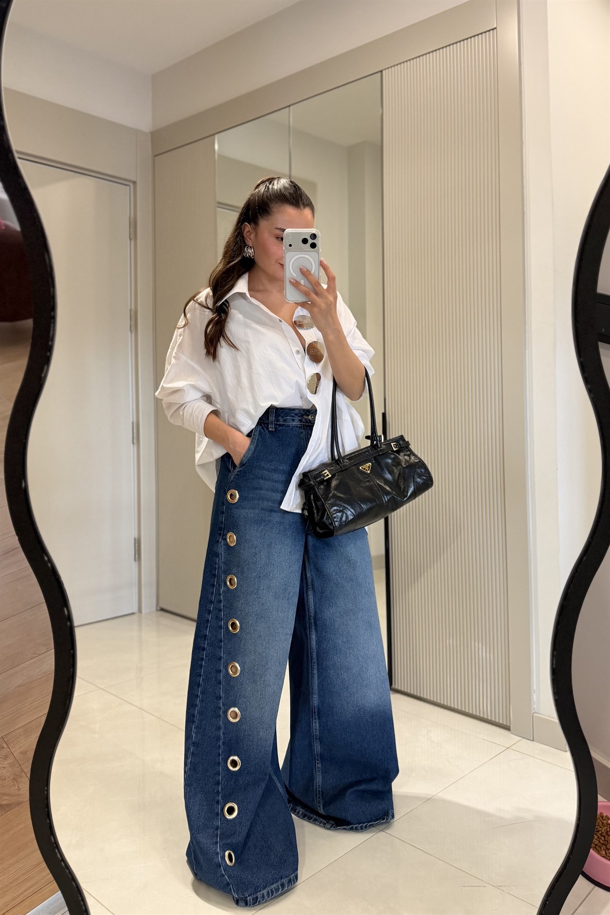 Corner Midblue Gold Halka Detaylı Wide Leg Jean